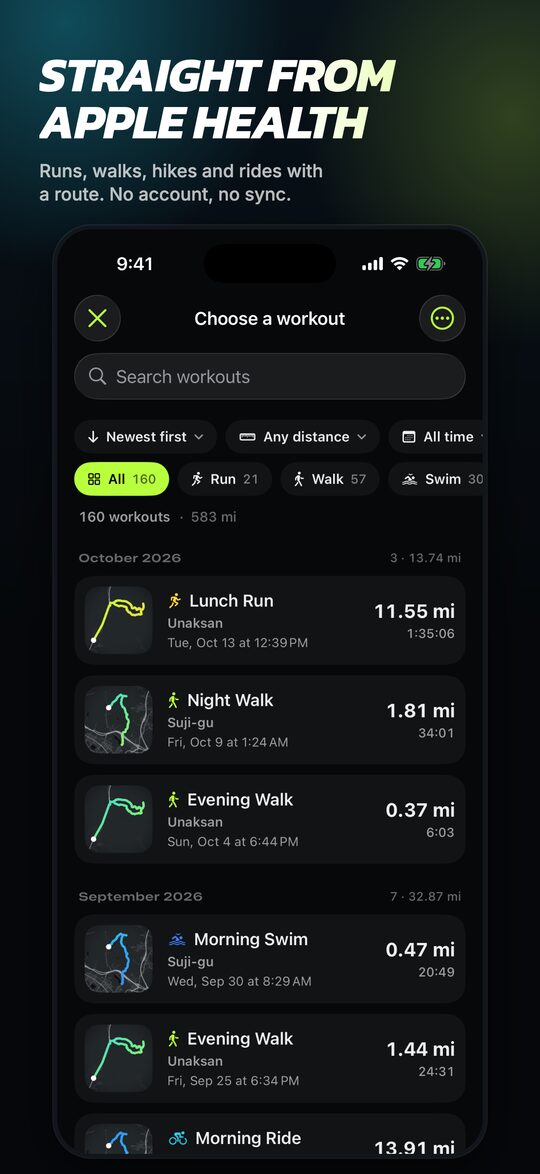 Choose a workout from Apple Health